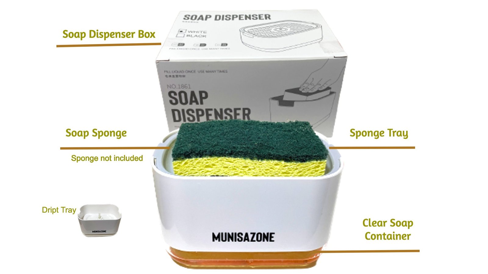 Munisazone Soap Dispenser with sponge holder
